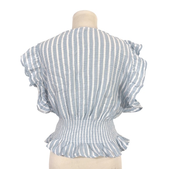 Cupcakes and Cashmere Blue White Stripe Smocked Peplum Ruffle Sleeve Juniors M - Picture 4 of 6